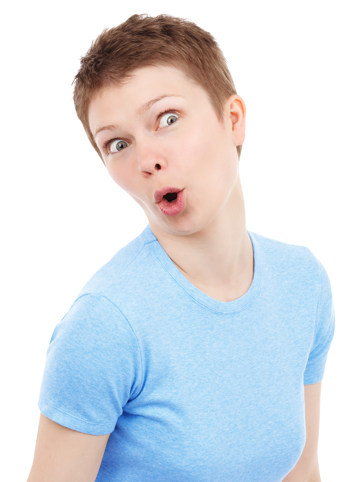 Surprised Expression Blue Shirt PNG