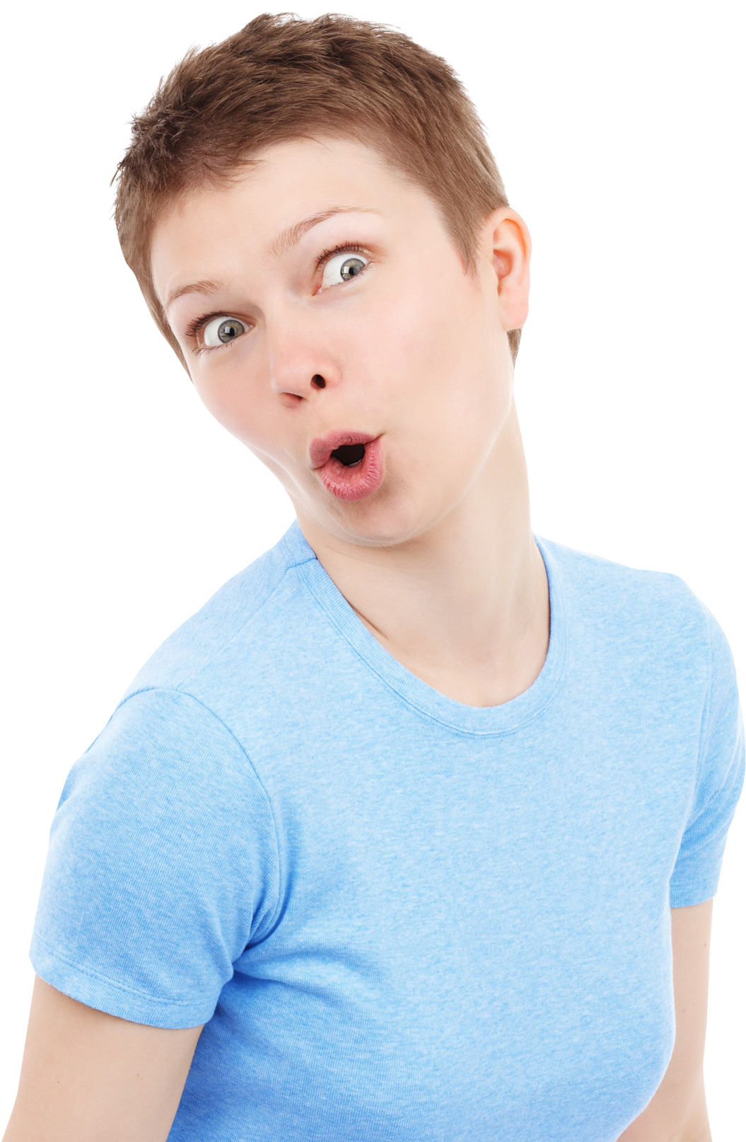 Surprised Expression Blue Shirt PNG