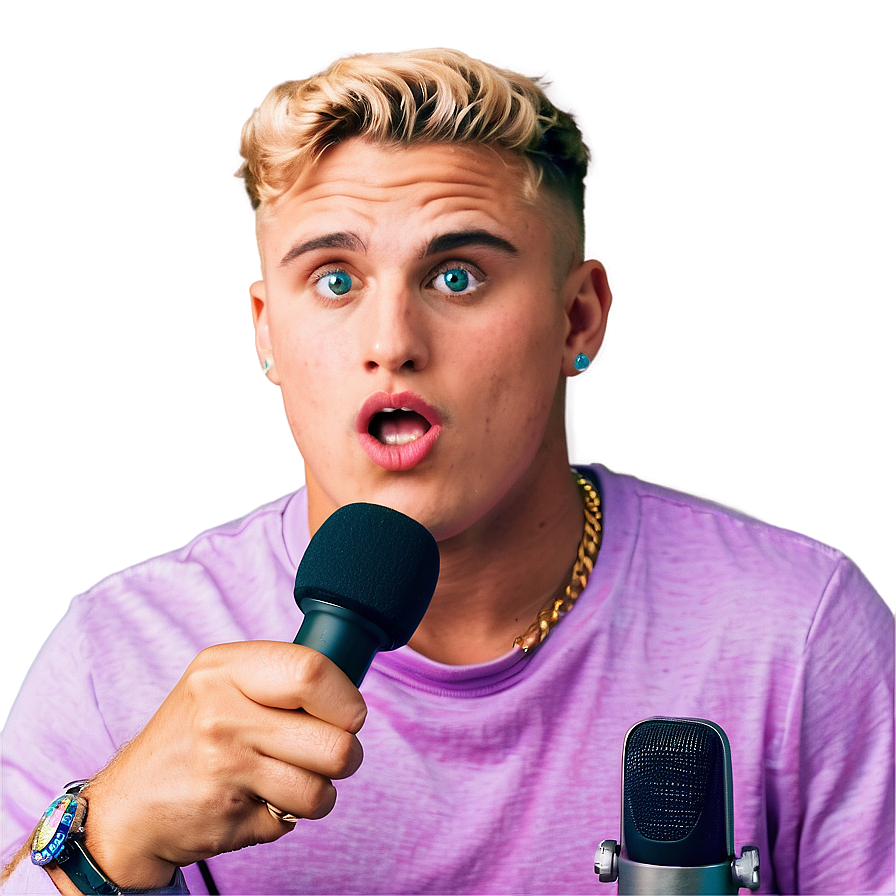 Surprised Man Holding Microphone PNG