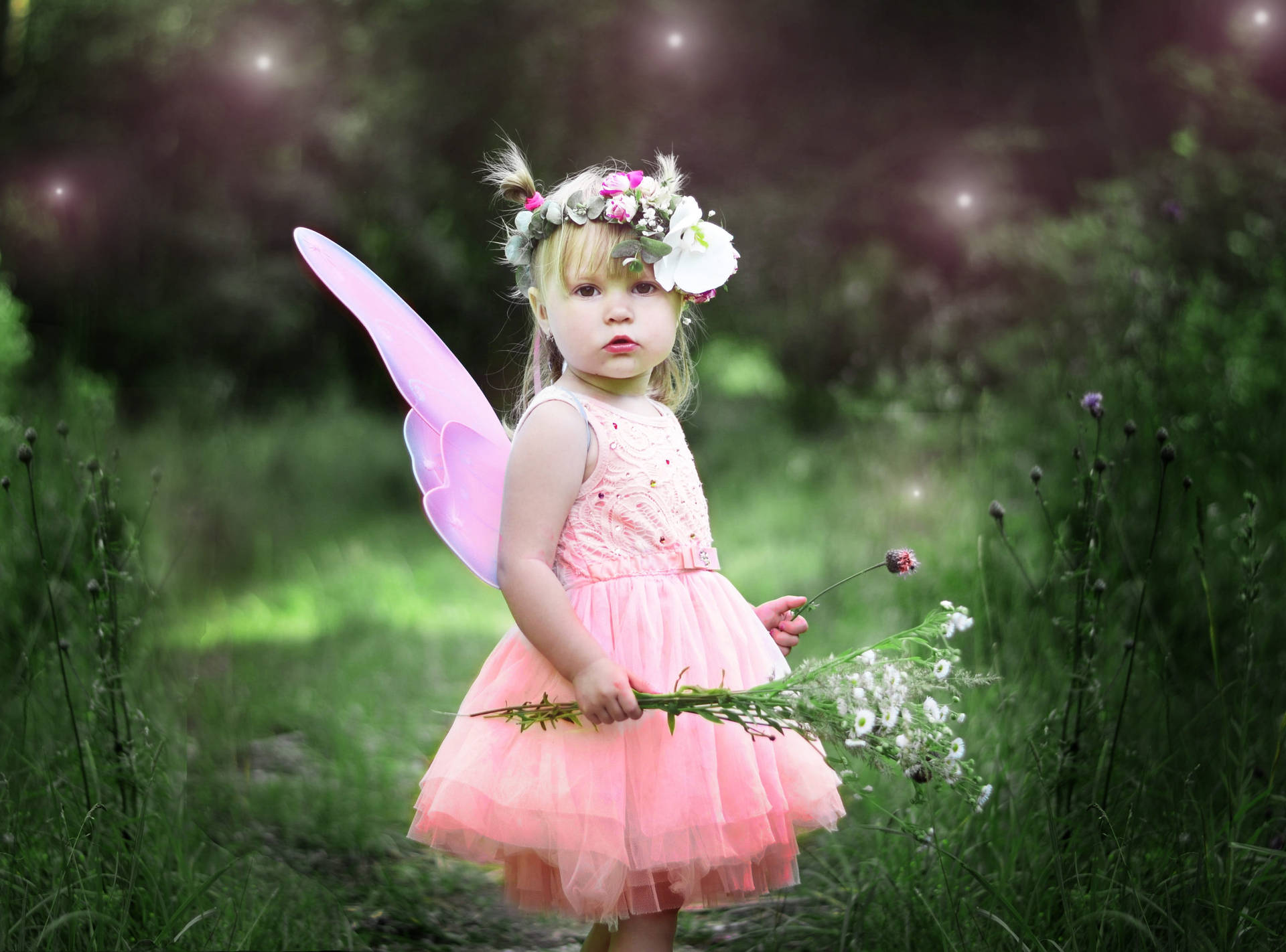Surprised Pink Fairy Child Wallpaper