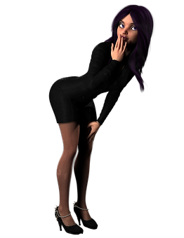 Surprised Purple Haired Girl3 D Render PNG