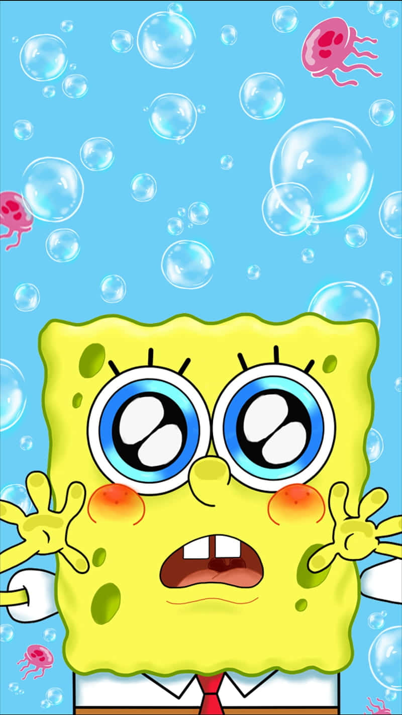 Surprised Sponge Character Bubbles Background Wallpaper