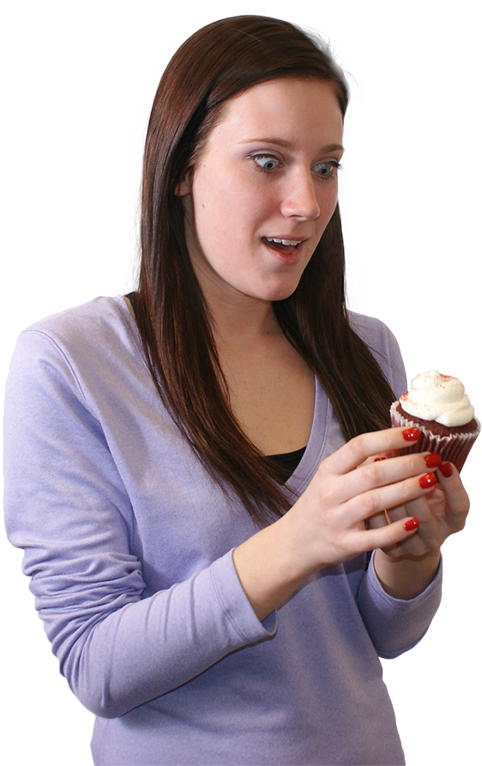 Surprised Woman Holding Cupcake PNG