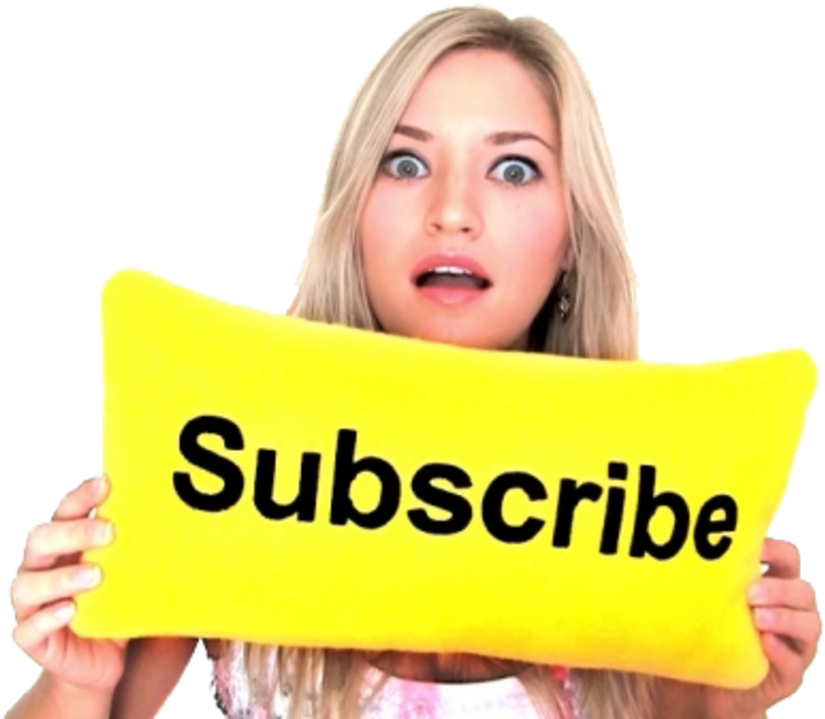 Surprised Woman Holding Subscribe Pillow PNG