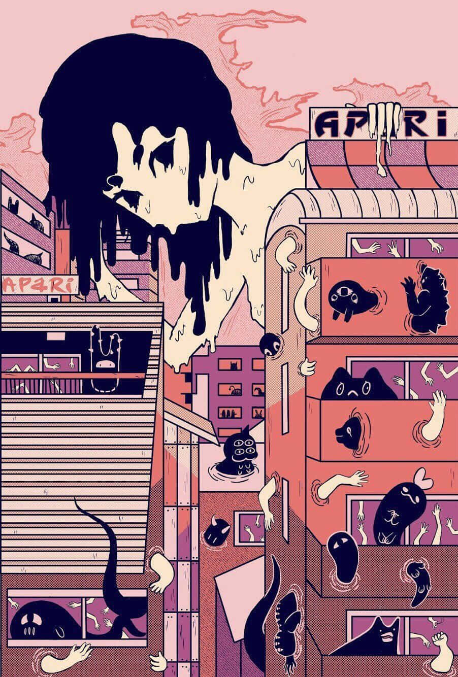 Surreal Anime Aesthetic Urban Meltdown Wallpaper