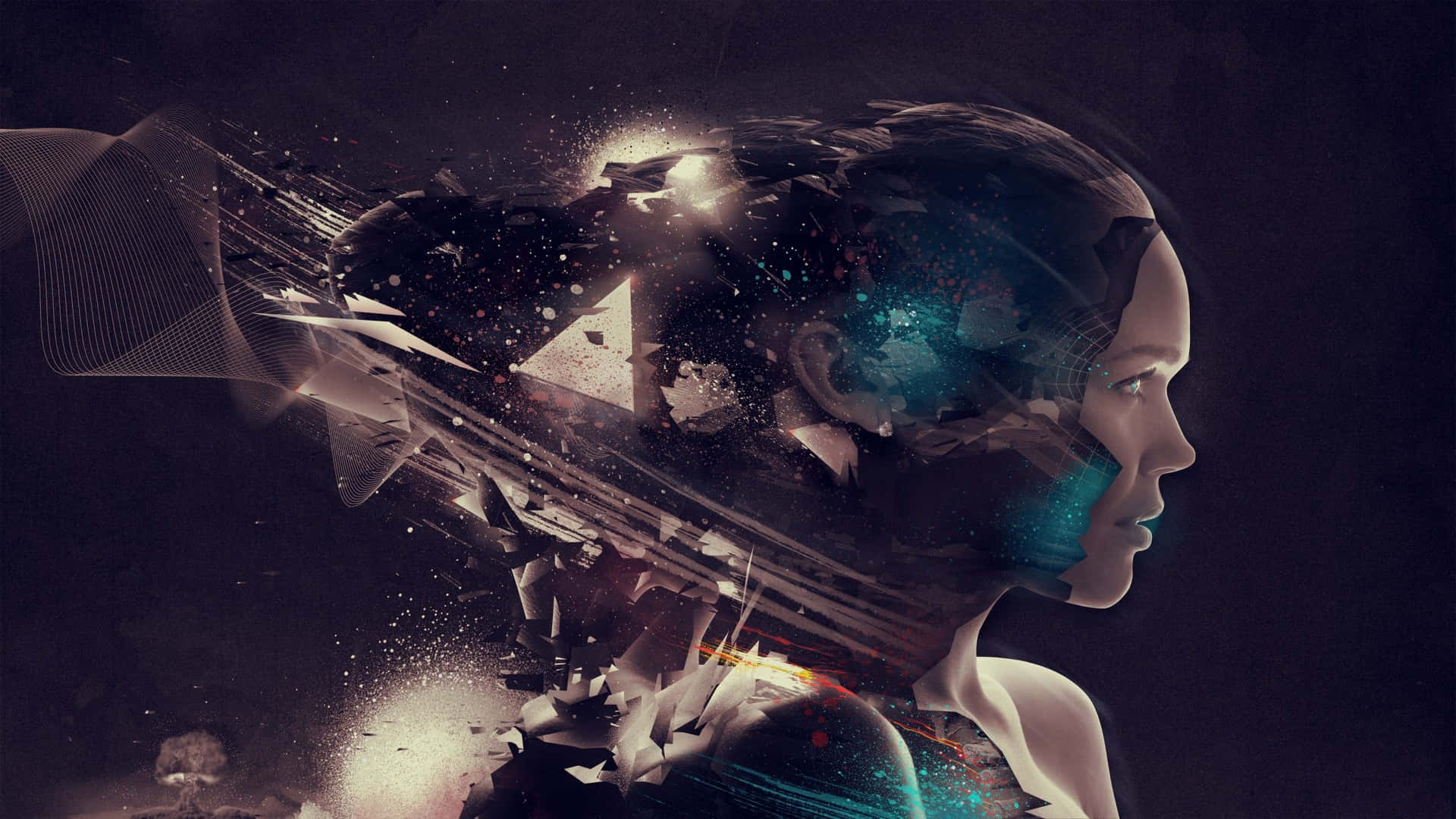 Enkvinnas Huvud Med En Robot På Det. Wallpaper