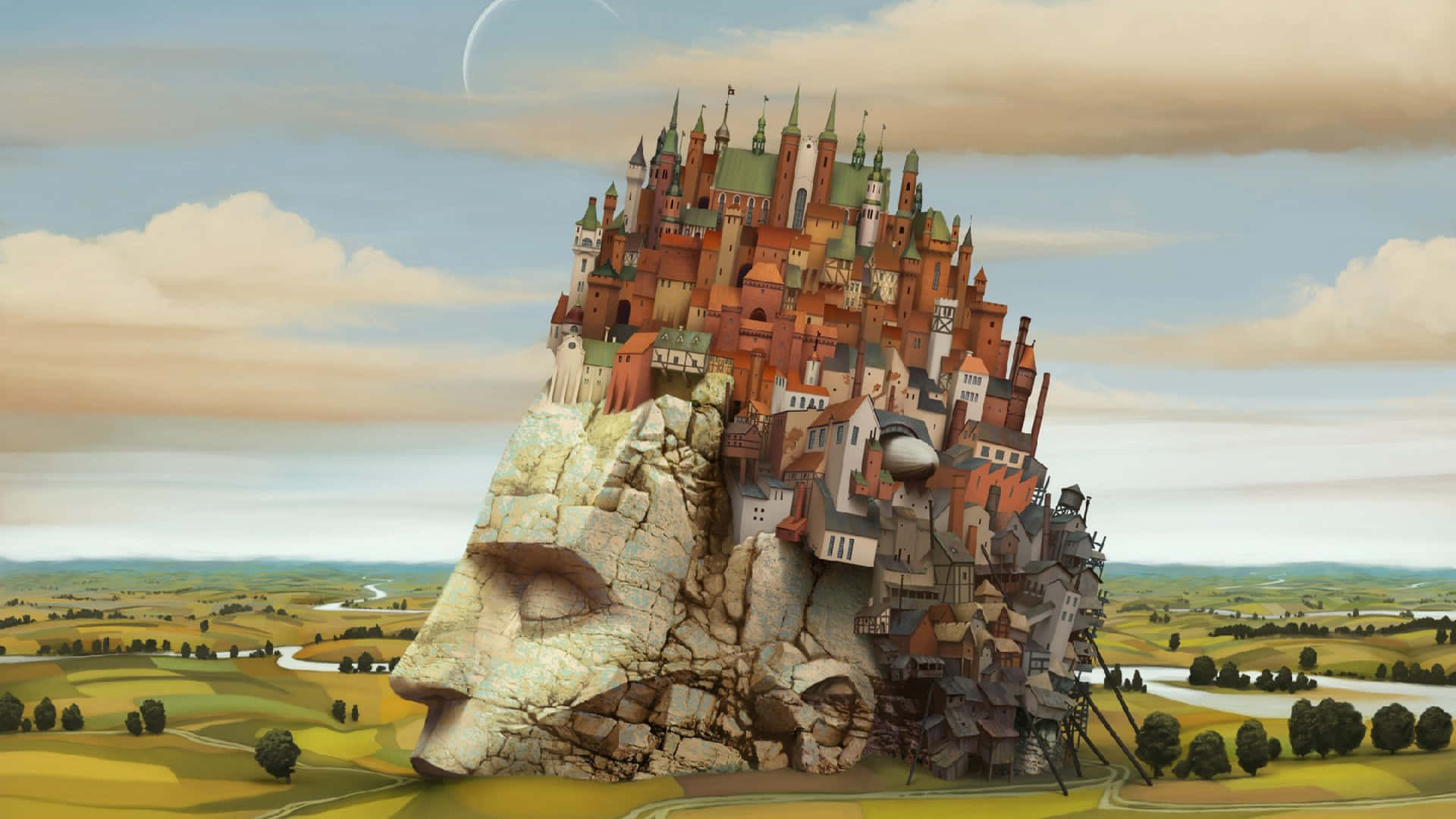 Surreal Art Castle On A Man's Head Picture