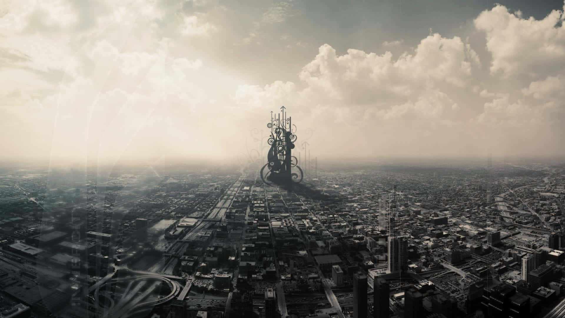 Surreal_ Cityscape_with_ Monumental_ Structure Wallpaper