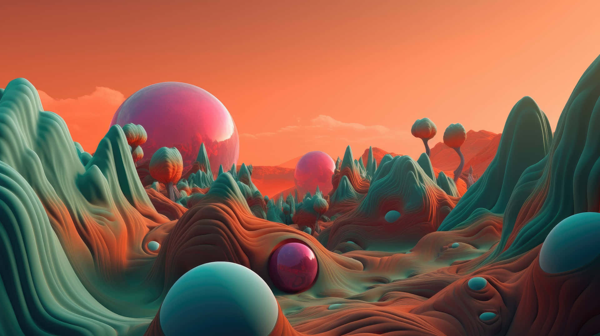 Surreal_ Desert_ Spheres_ Landscape Wallpaper