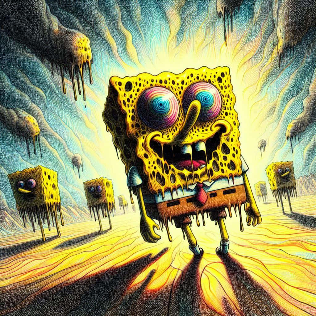 Karya Seni Sponge Bob Yang Menetes Surreal Wallpaper