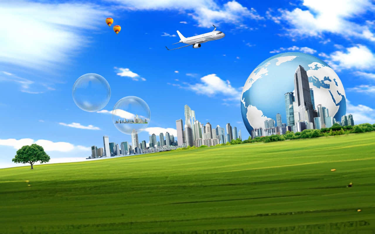 Surreal Earth Skyline Bubbles Wallpaper