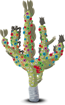 Surreal Eyed Cactus Illustration PNG