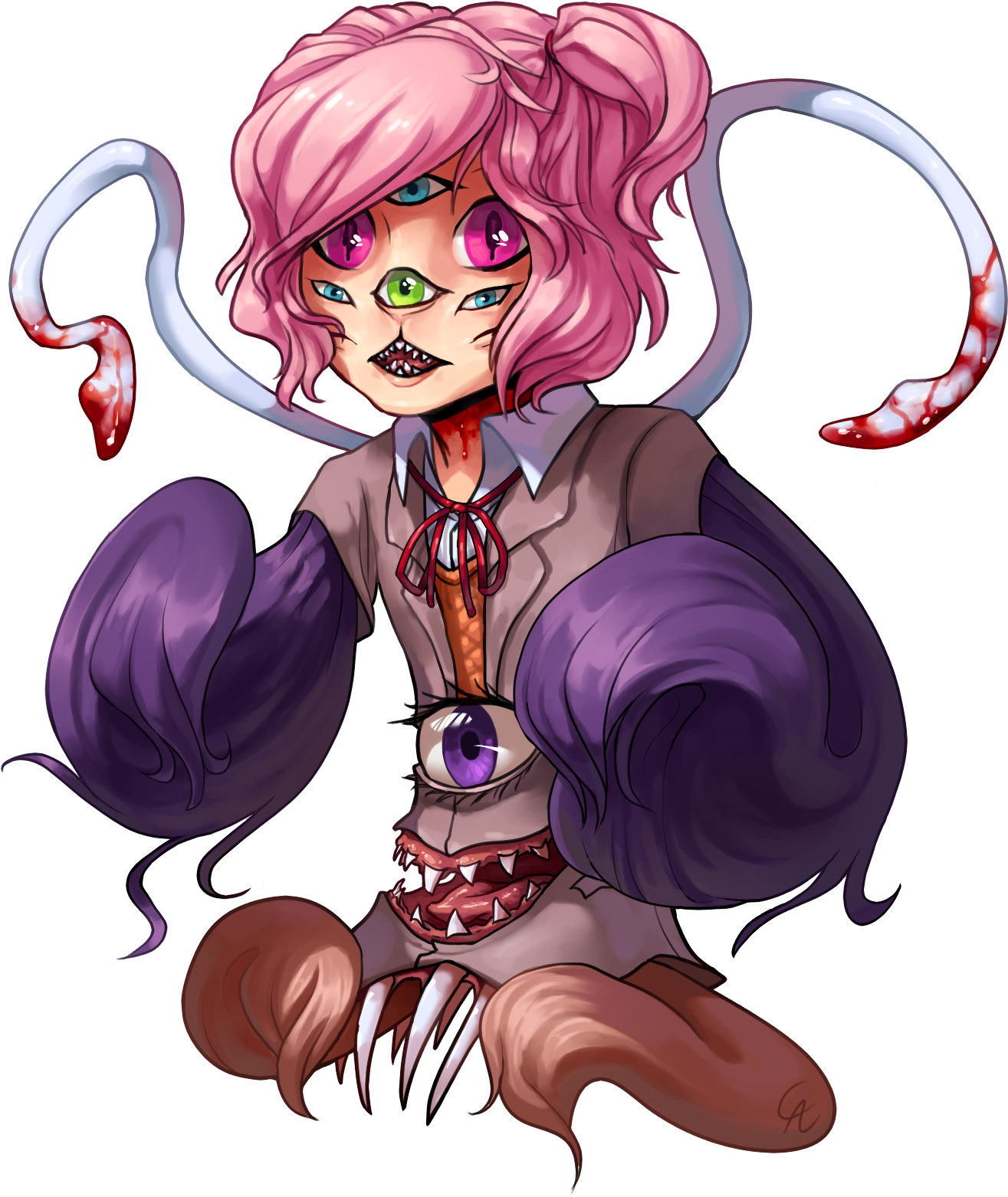 Surreal Monster Girl Illustration PNG