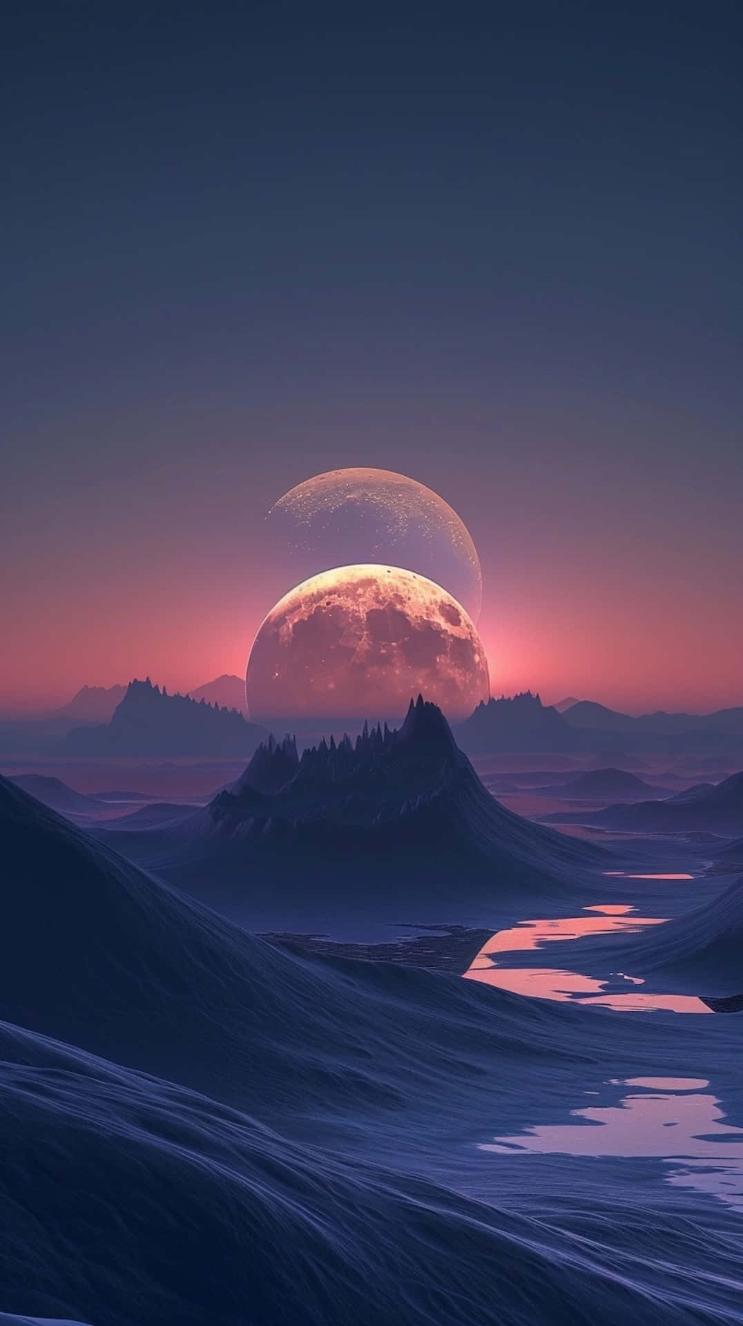 Surreal_ Moonset_ Over_ Water Wallpaper