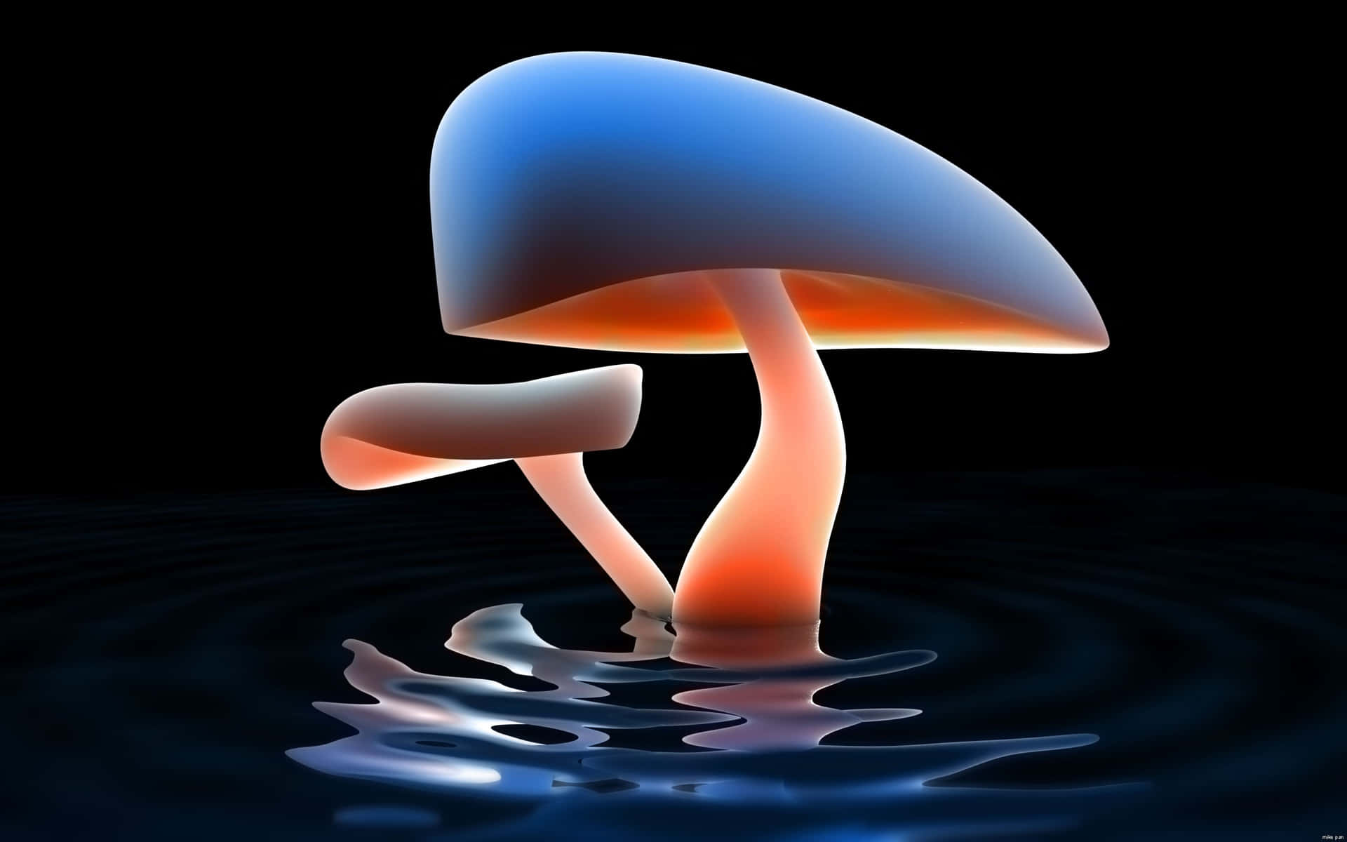 Surreal_ Mushrooms_ Reflecting_on_ Water_ Art Wallpaper