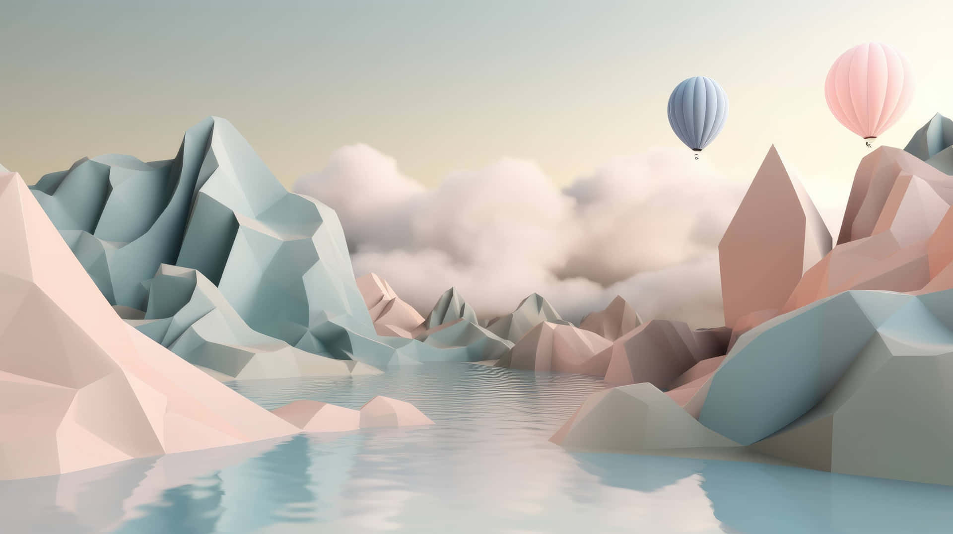 Surreal Pastel Mountain Balloons Landscape Wallpaper