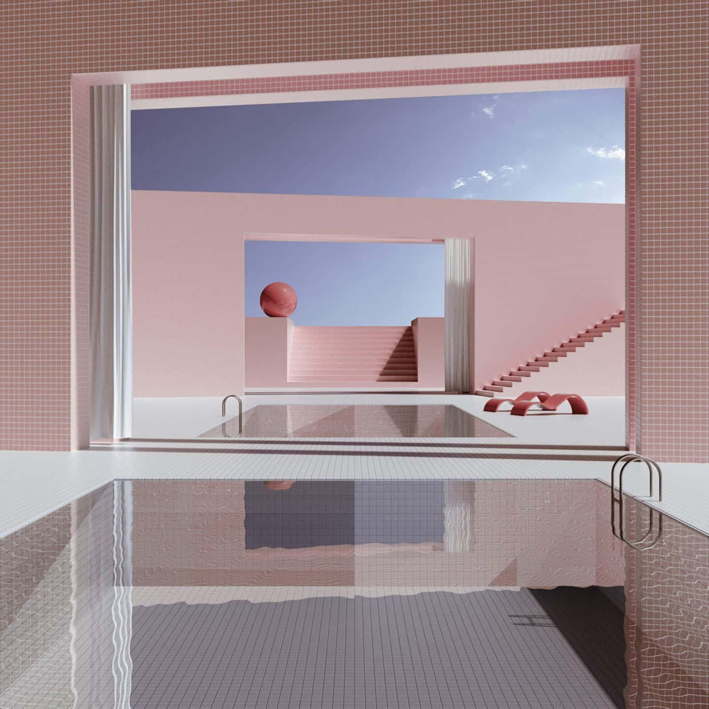 Surreal Pink Architecture Pool Wallpaper