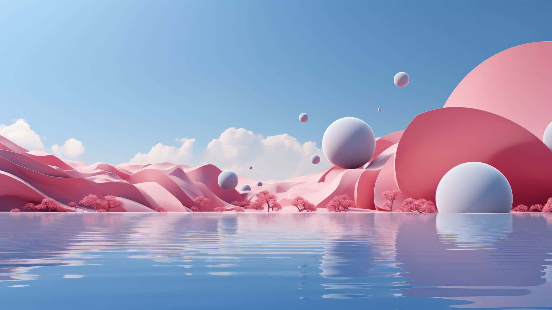 Surreal_ Pink_ Landscape_with_ Reflective_ Water Wallpaper