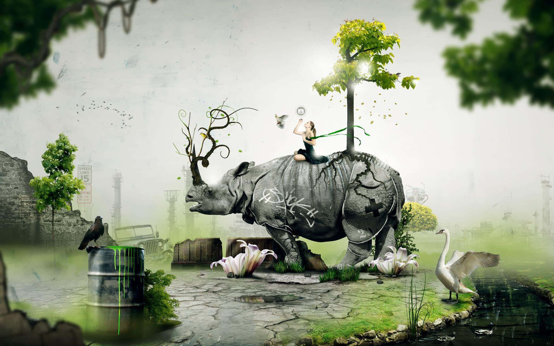 Surreal_ Rhino_ Garden_ Fantasy.jpg Wallpaper