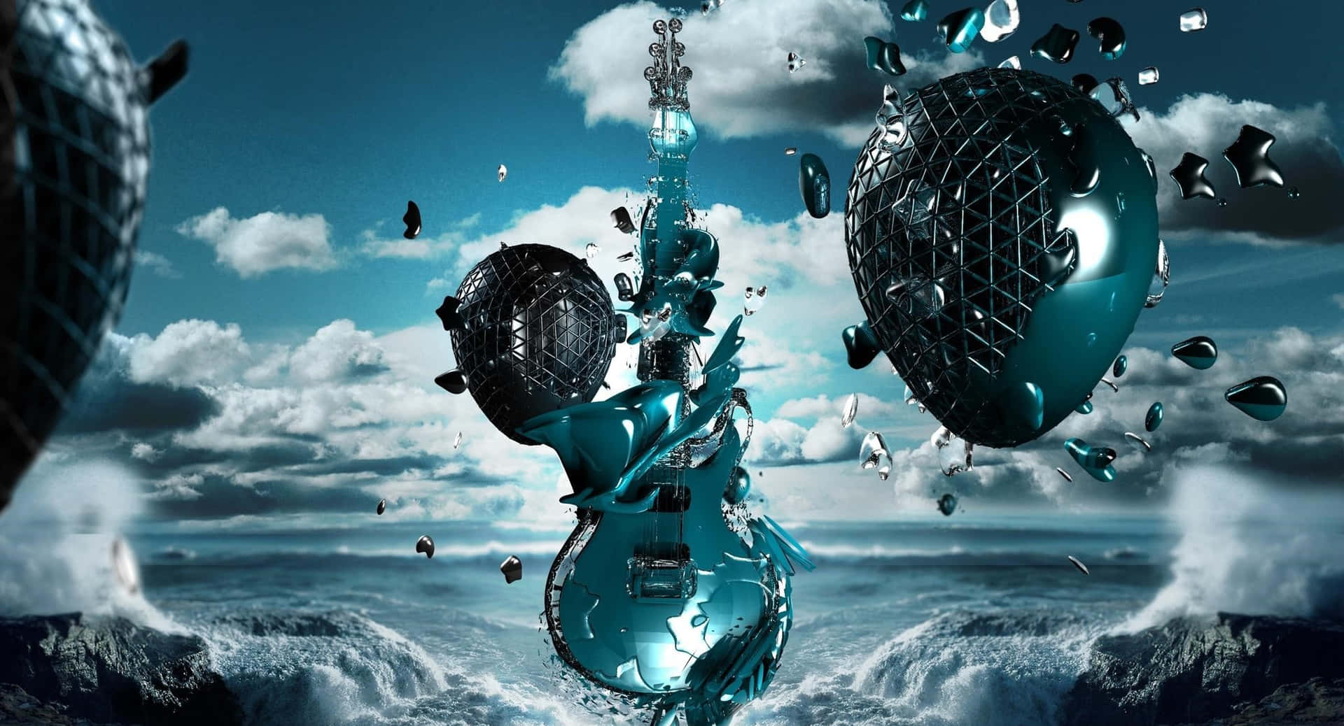 Surreal Rock Guitar Explosion Wallpaper
