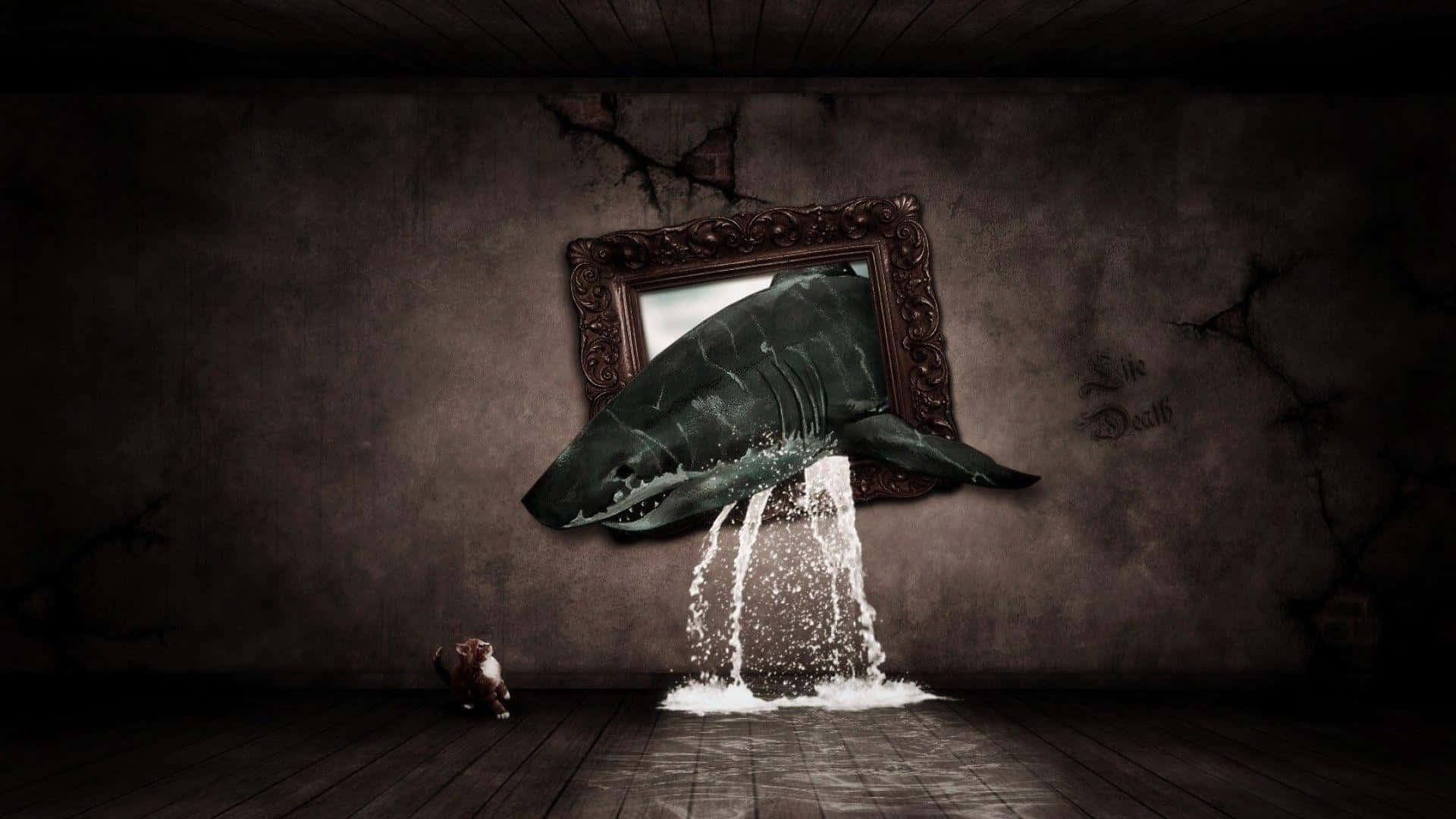 Surreal Shark Emerging From Frame Wallpaper