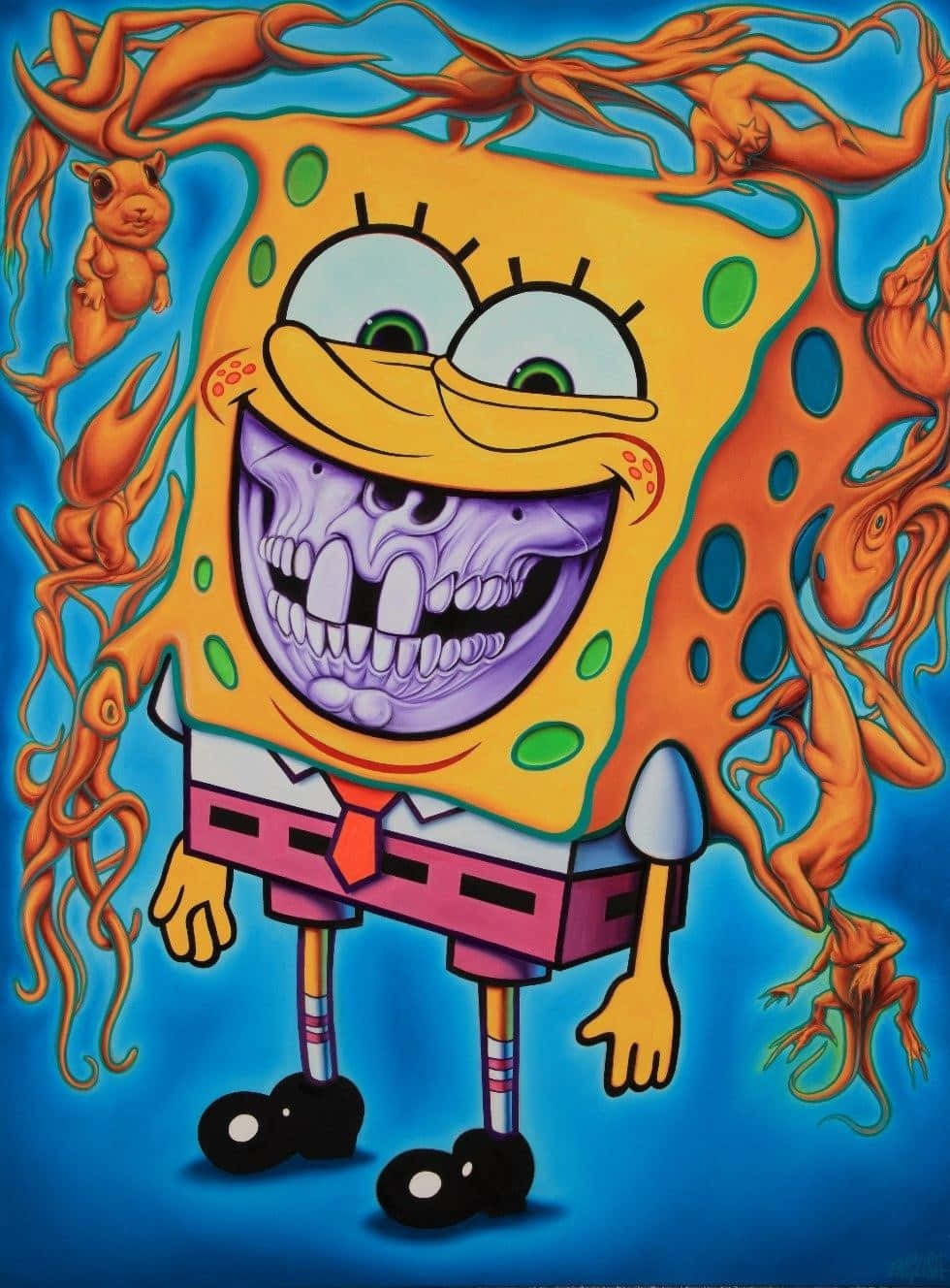 Surrealistisch Sponge Bob Kunstwerk Achtergrond