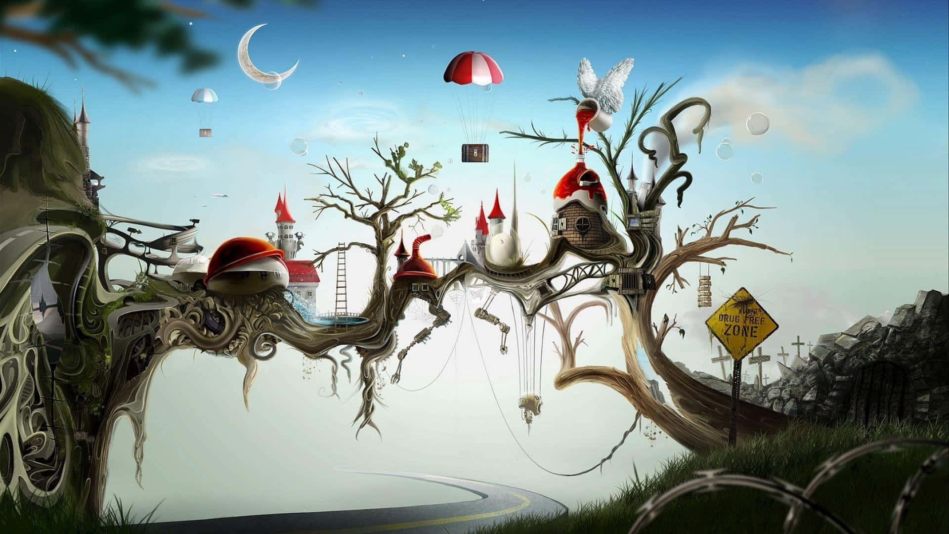 Surreal_ Tree_ Town_ Fantasy_ H D Wallpaper