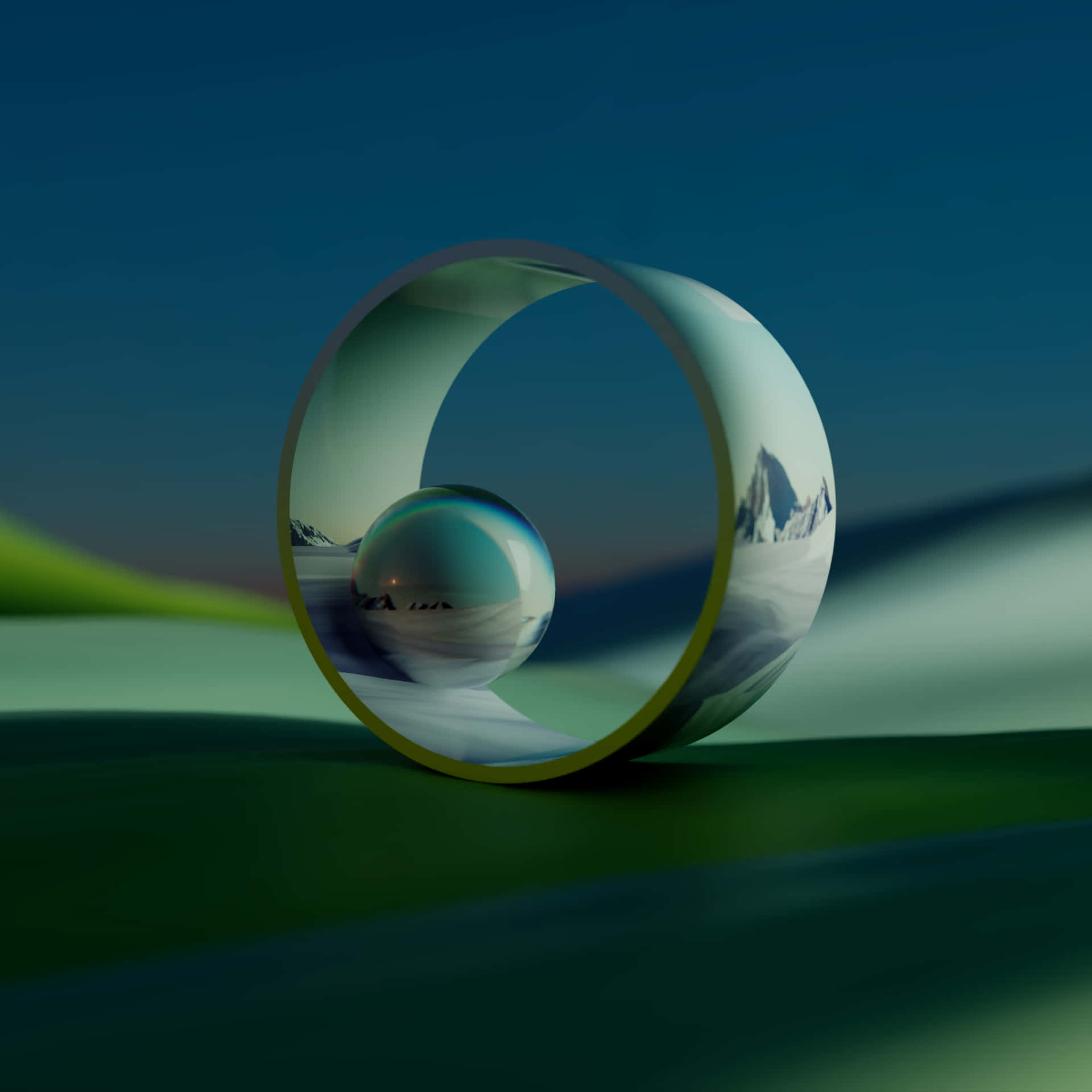 Paysage Surréaliste 3d Avec Sphère Et Torus Fond d'écran