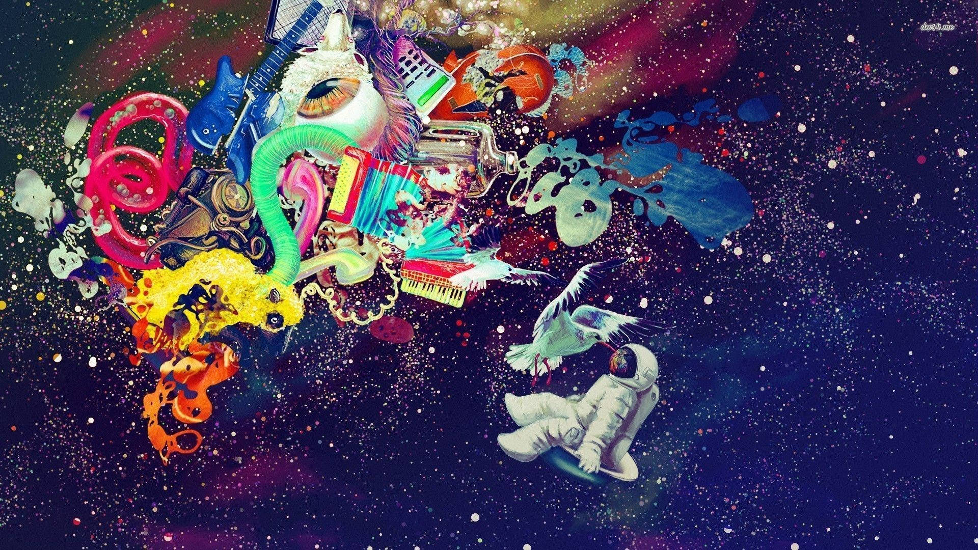 Surrealistisk kunstværk af astronaut i rummet Wallpaper