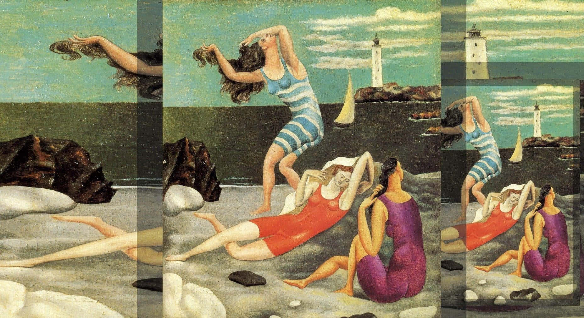 Surrealist Beach Scene Painting Wallpaper