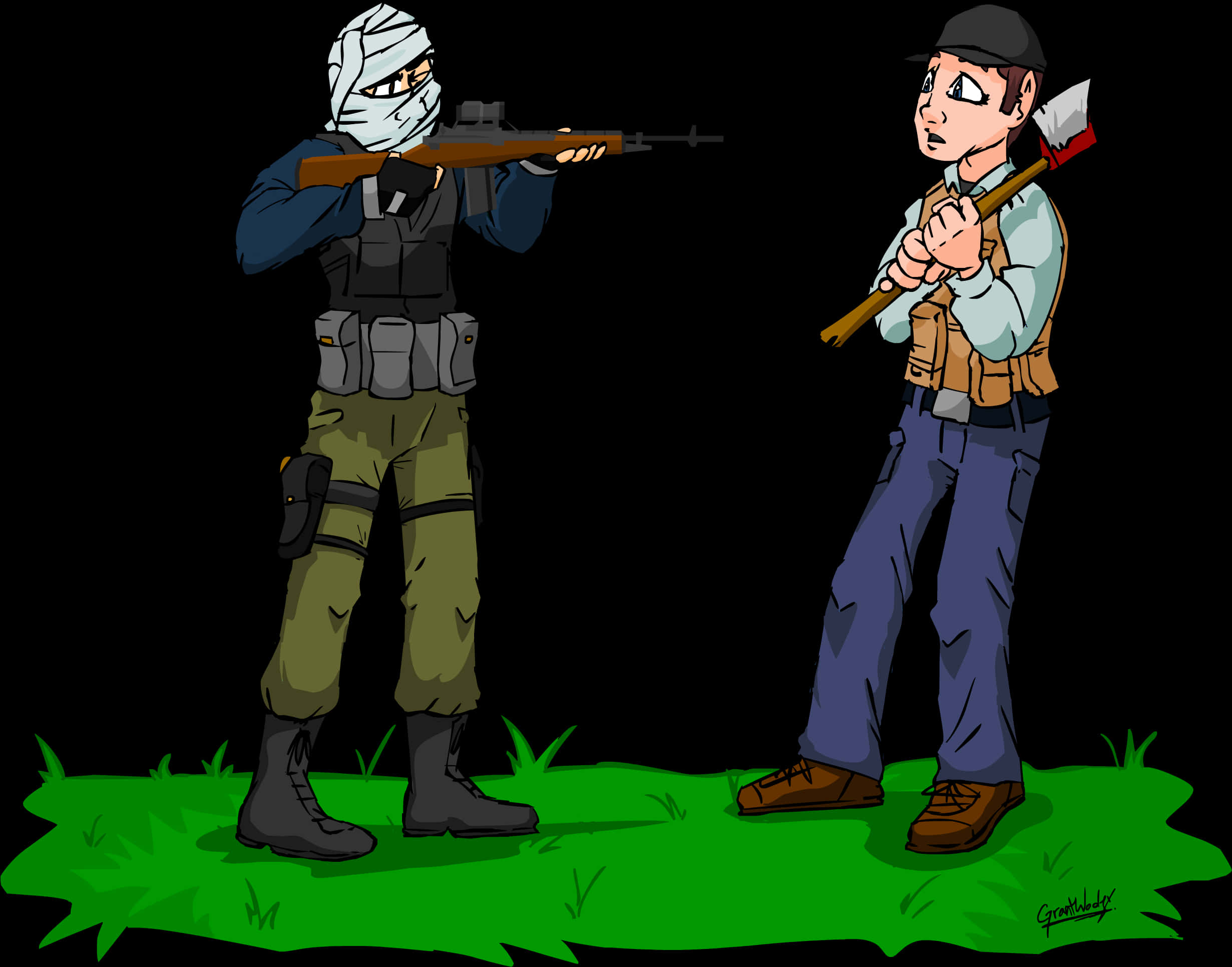 Survivorand Zombie Hunter Illustration PNG