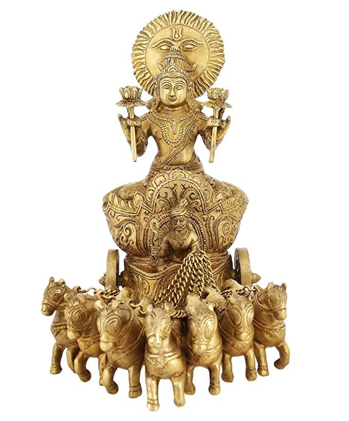 Surya Bhagwan Brass Figurine White Background Wallpaper