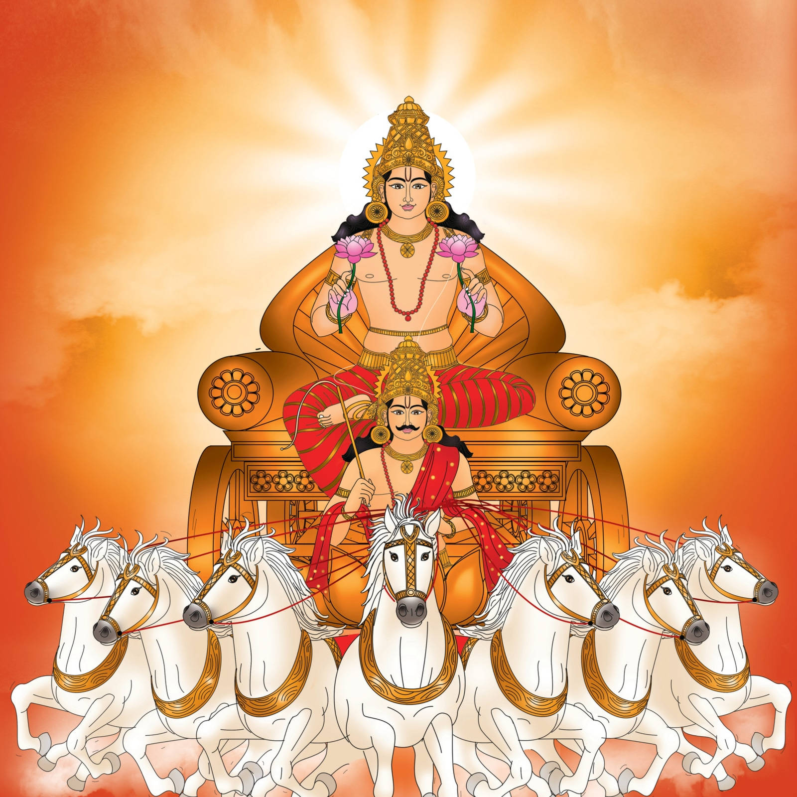 Surya Bhagwan Orange Background Wallpaper