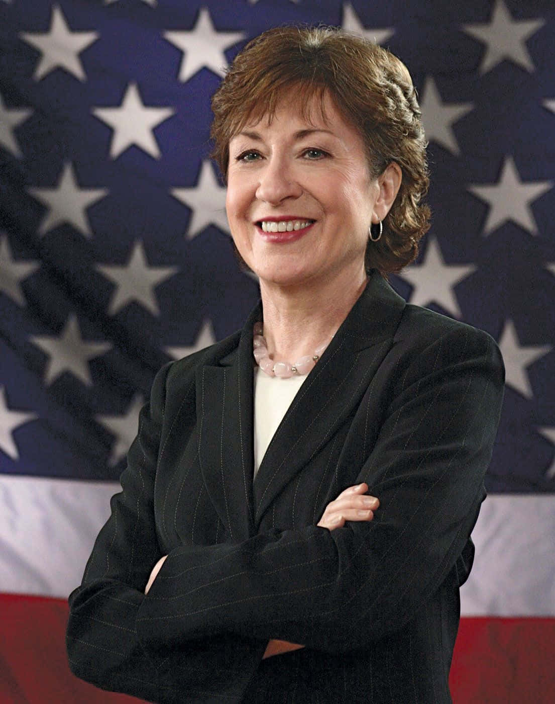 Retratode Susan Collins Con La Bandera De Estados Unidos. Fondo de pantalla
