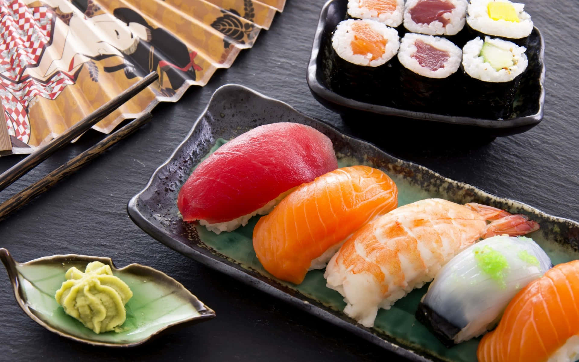 Delicious Assortment of Sushi on a Wooden Platter