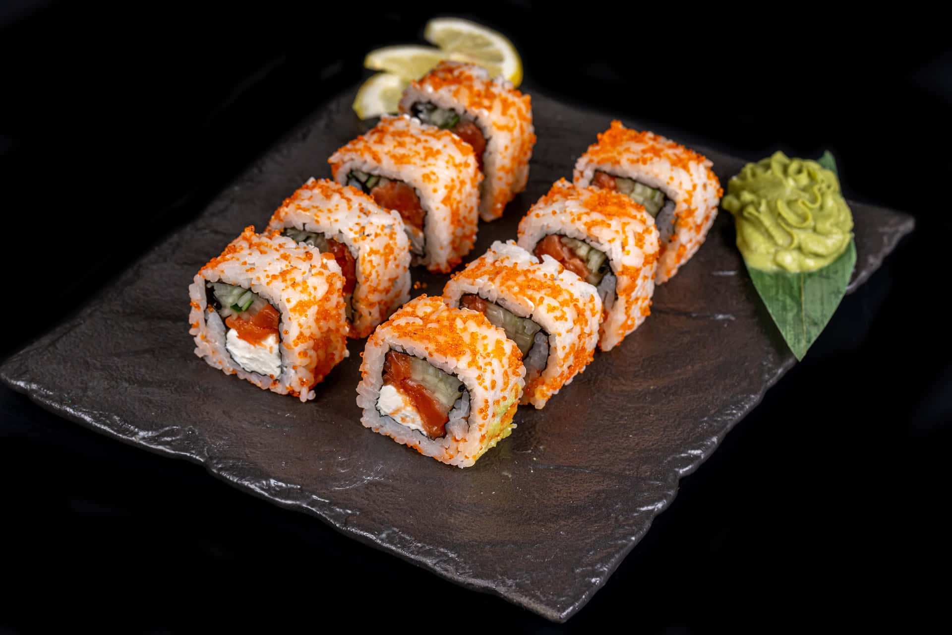 Delicious sushi assortment on a stylish plate