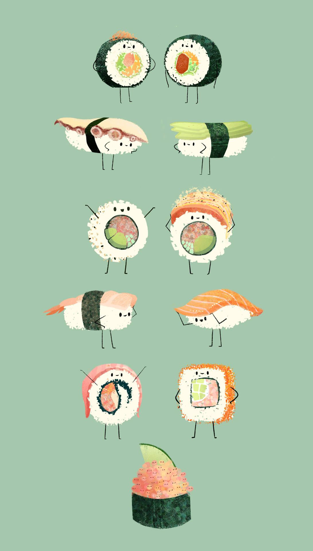 Sushi Cartoon Kunstwerk Wallpaper