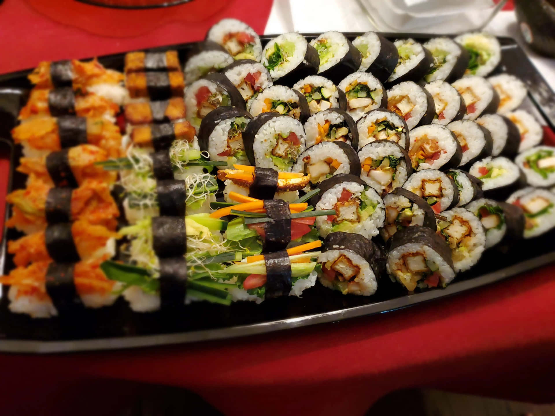 An assortment of different types of fresh sushi