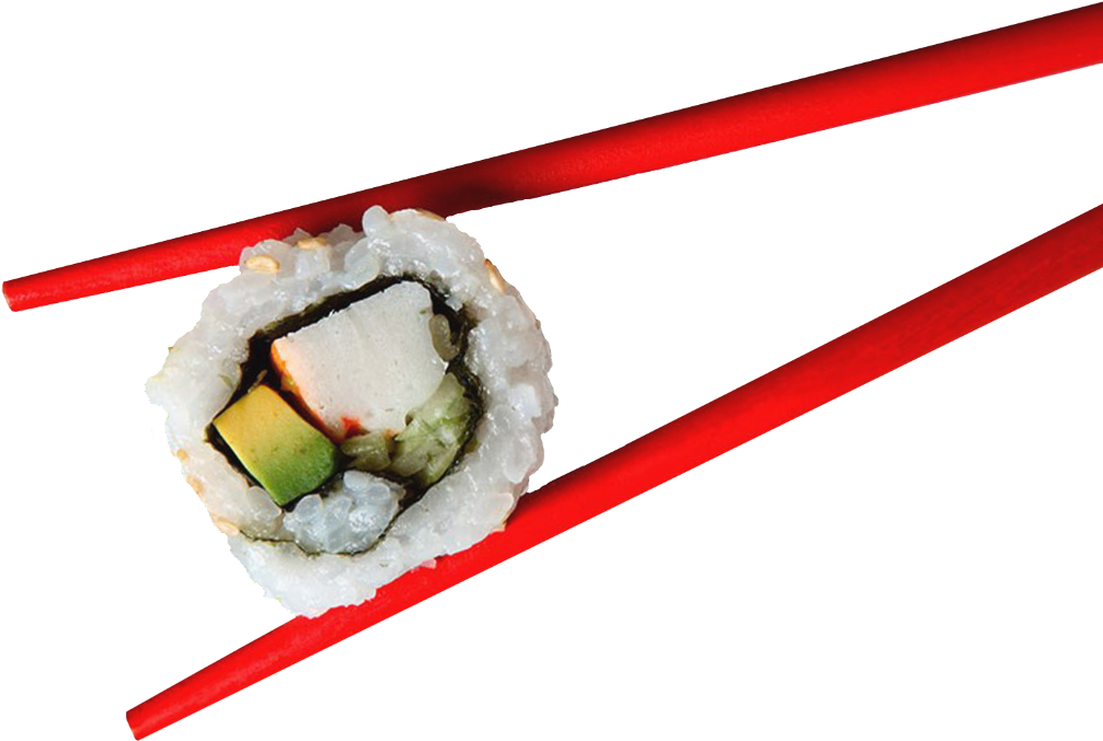 Sushi Roll Held With Red Chopsticks PNG