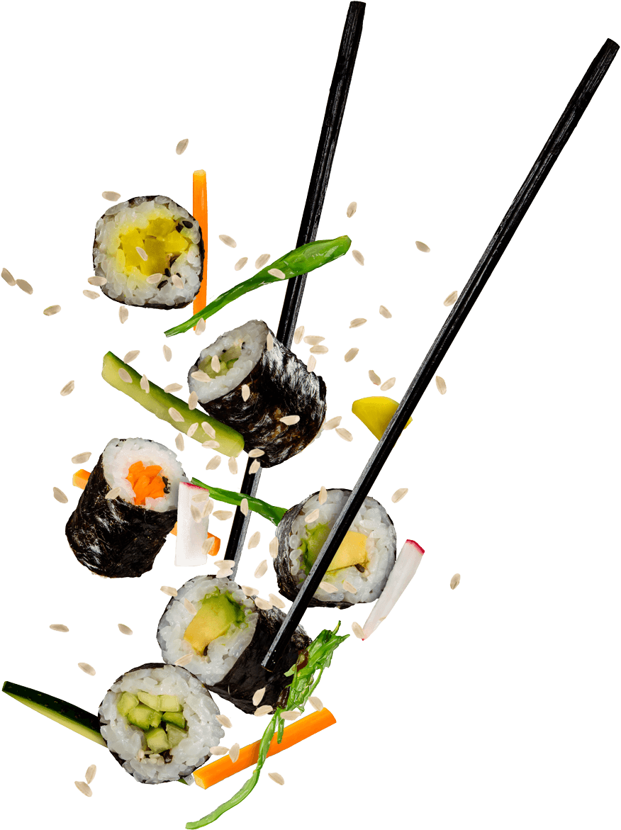 Suspended Sushi Pieceswith Chopsticks PNG