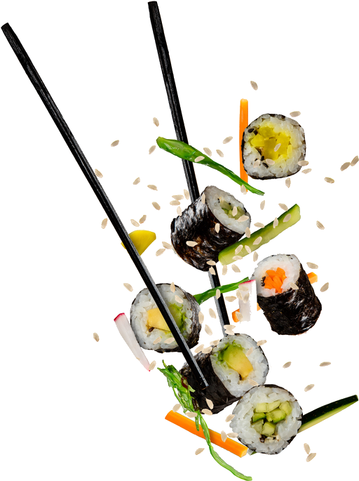 Suspended Sushi Pieceswith Chopsticks PNG