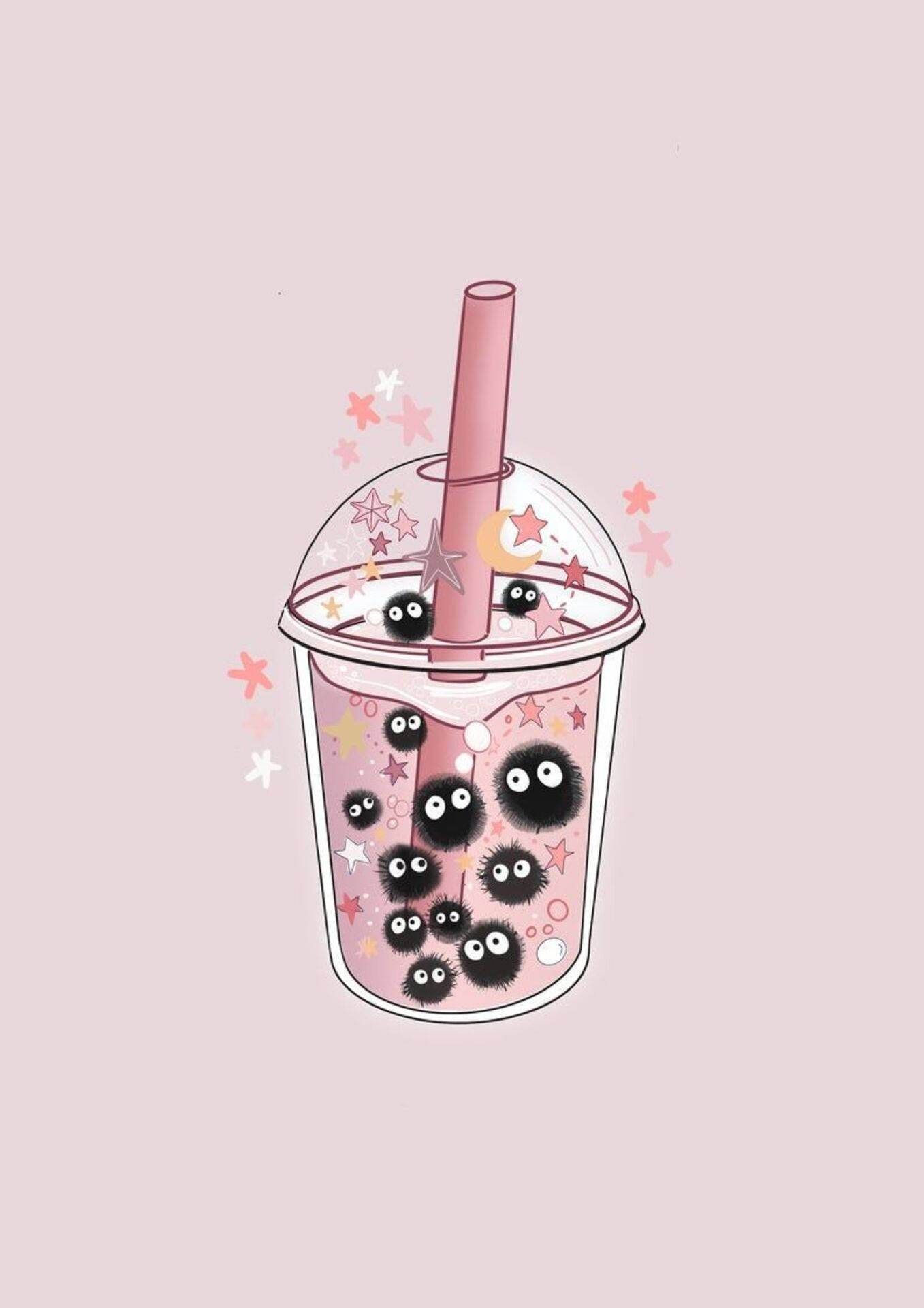 Download Susuwatari Pink Bubble Tea Wallpaper 