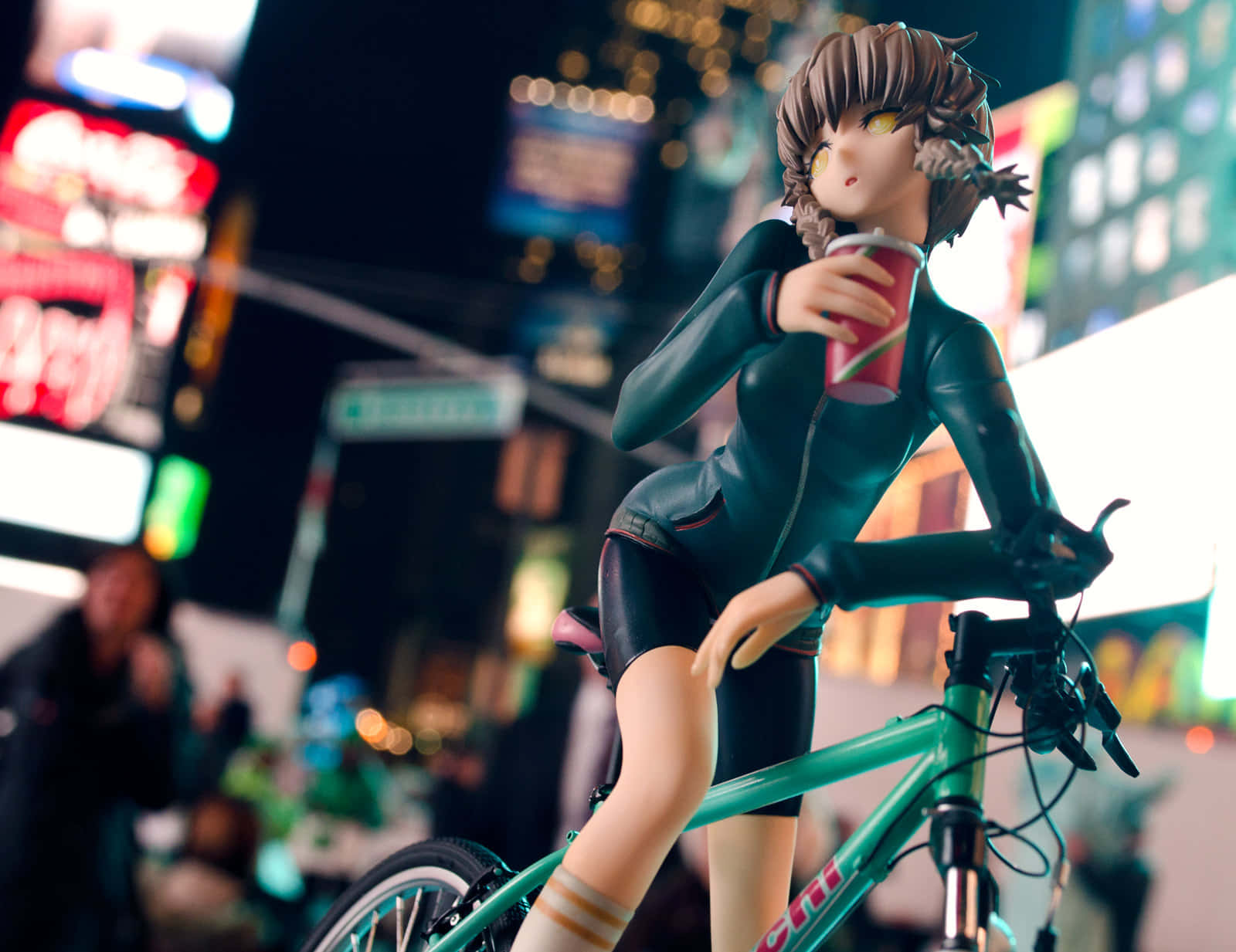 Suzuha Amane standing with her bicycle in a serene environment Wallpaper