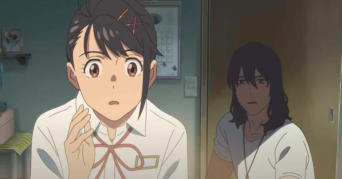 Suzume Surprised Reaction Anime Scene Wallpaper