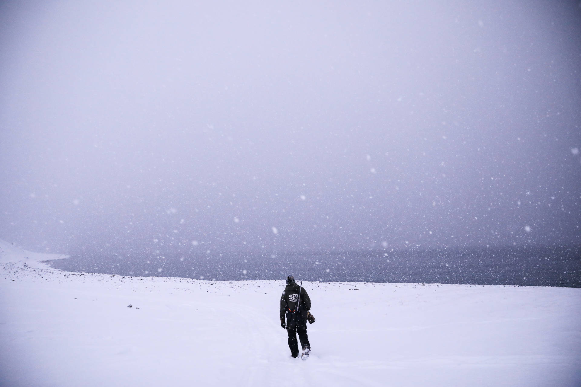 Svalbard Falling Snow: Glasmaler Styling af 'Vinter Glide': Wallpaper