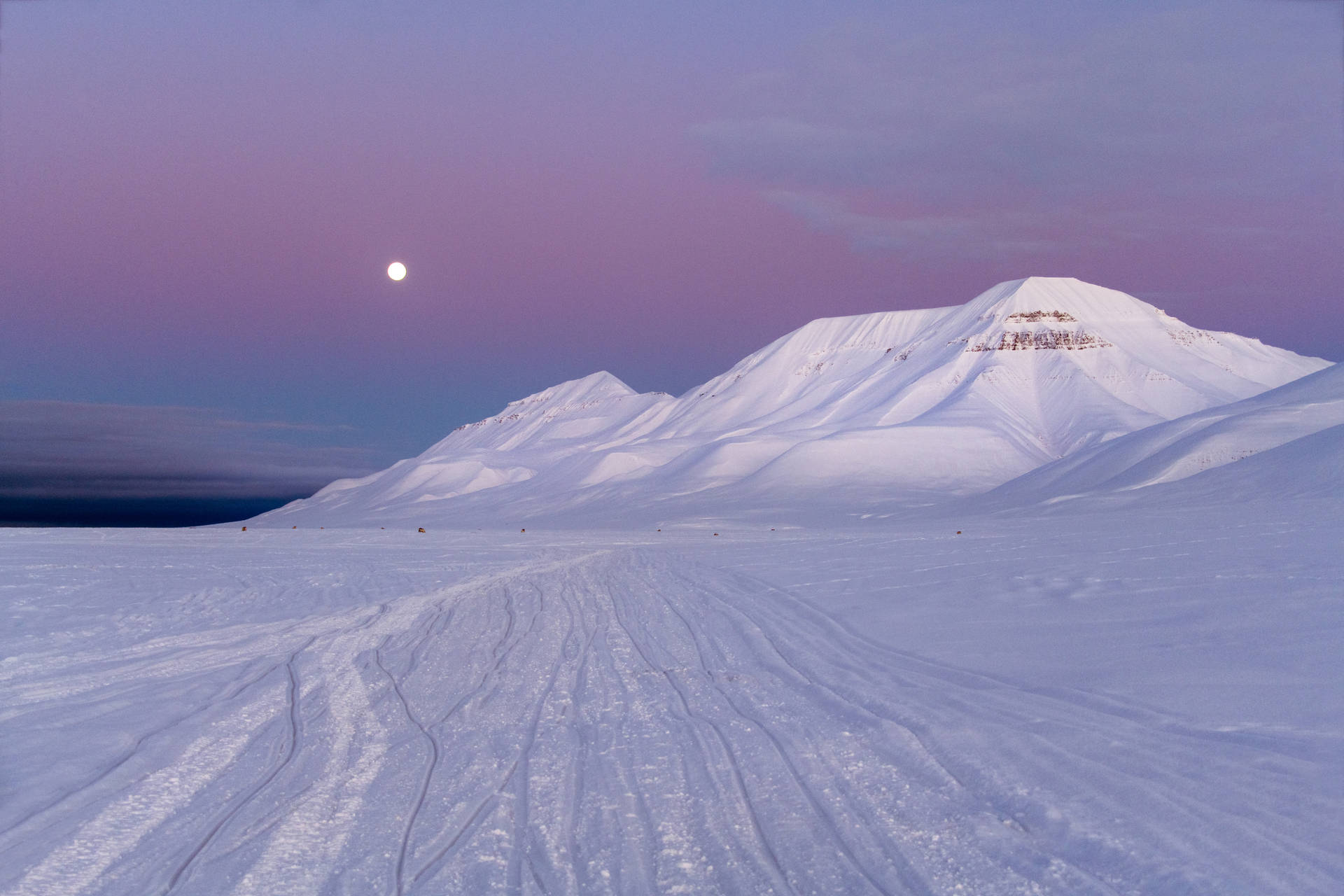 Svalbard Lilla Himmel Og Sol Wallpaper