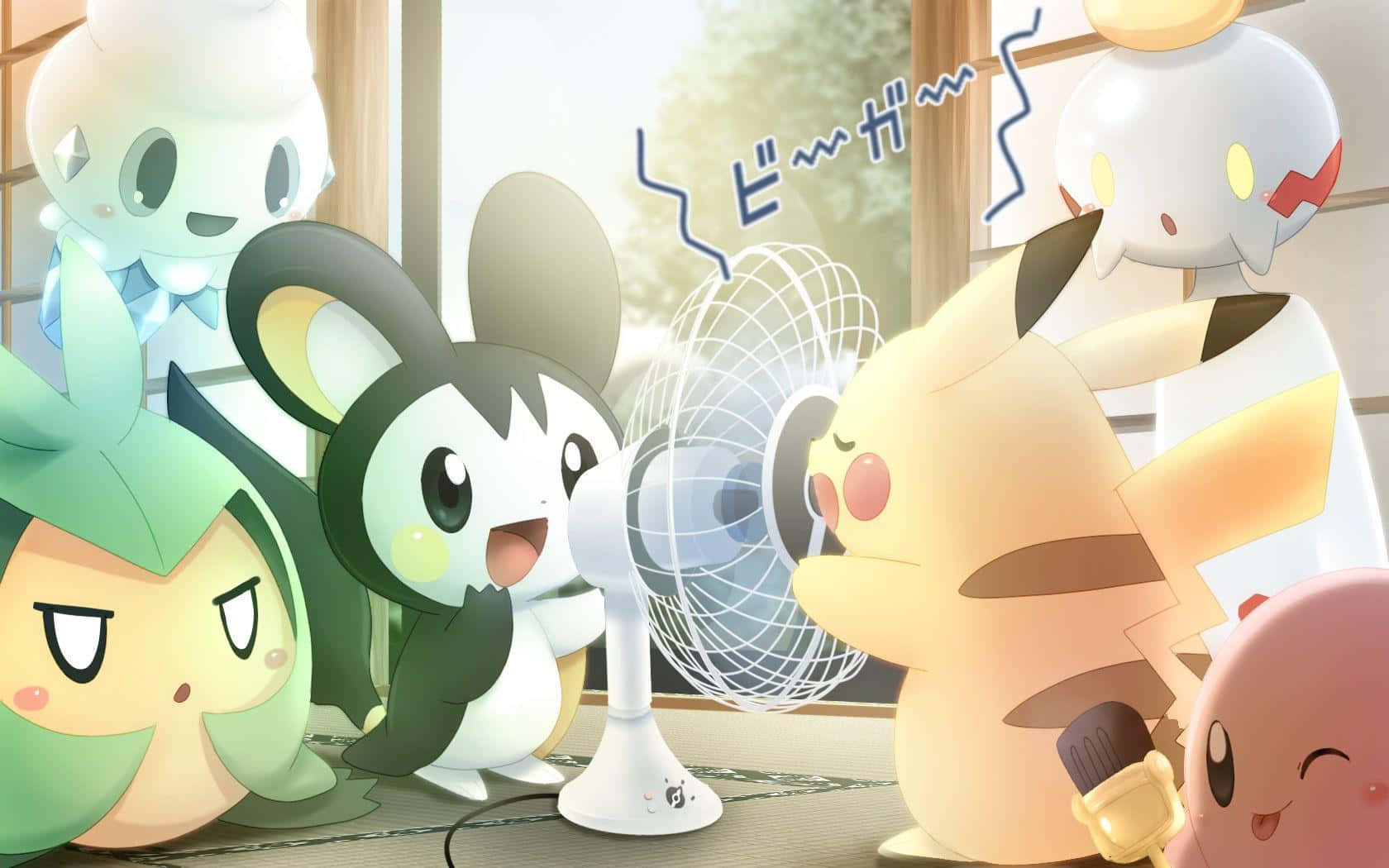 Swadlooncon Pokémon Y Un Ventilador Eléctrico. Fondo de pantalla