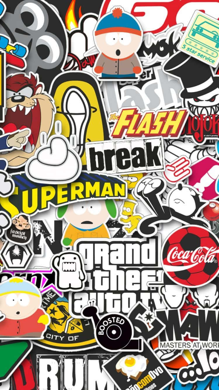 A Large Collection Of Stickers On A Black Background Wallpaper