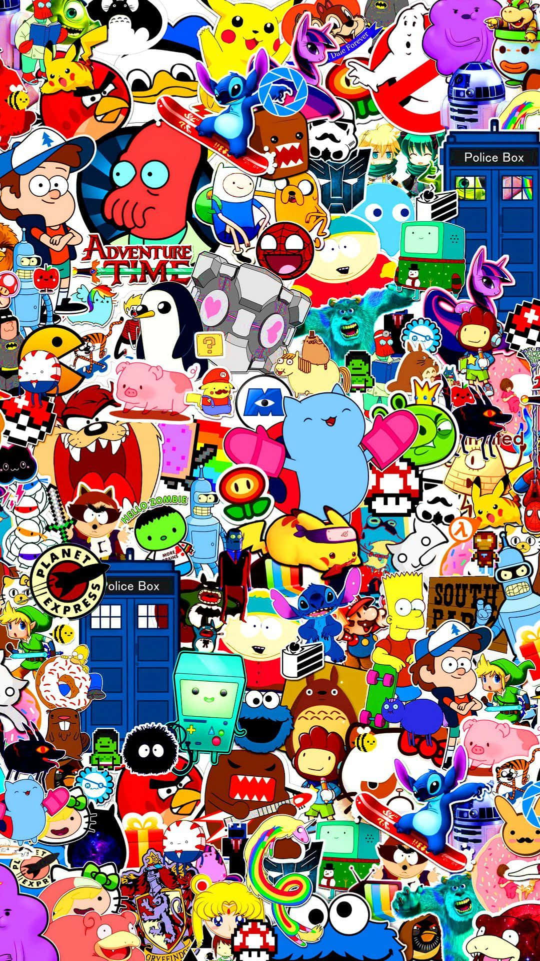 Einecollage Von Cartoonfiguren In Verschiedenen Farben Wallpaper