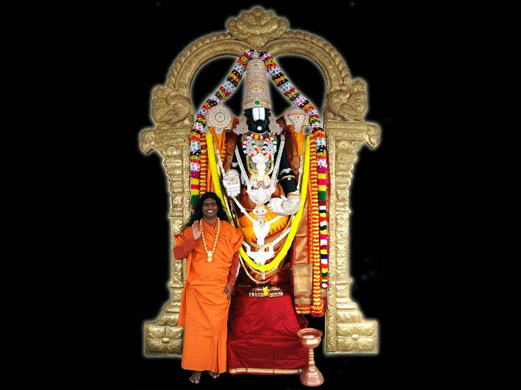 Swami Vishwananda With Lord Venkateswara 4K Wallpaper